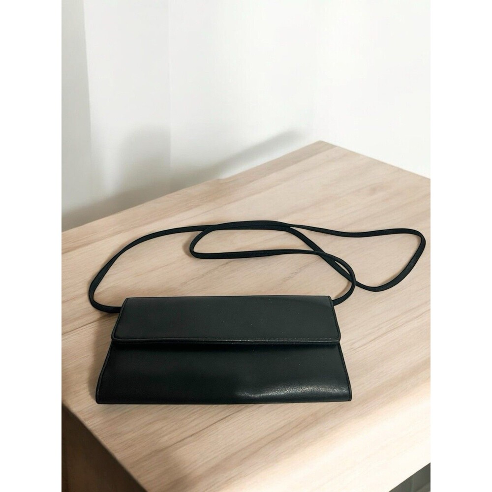 Black Leather Style Clutch Evening Bag Crossbody Wallet Purse Strap Small